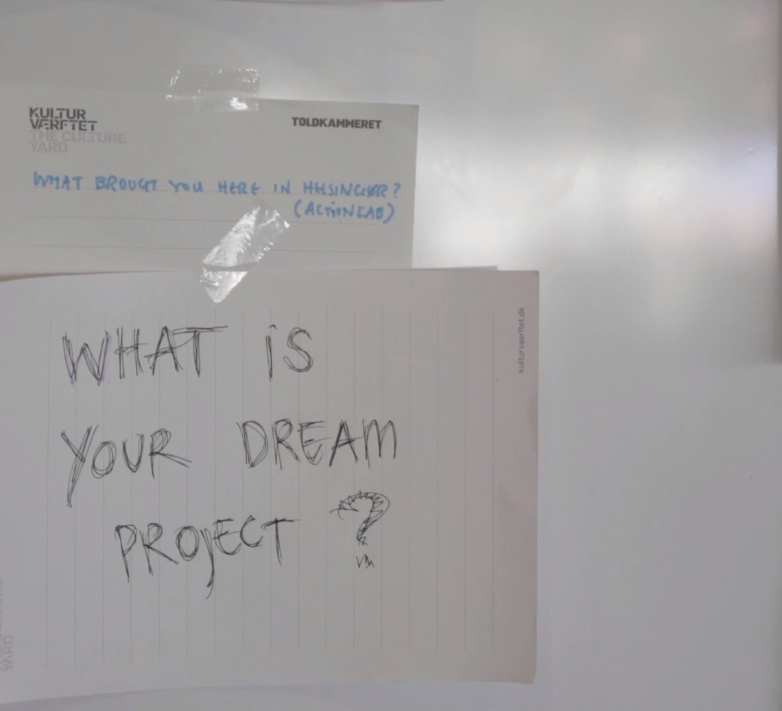 Opslagstavle med et notat: What is your dream project?