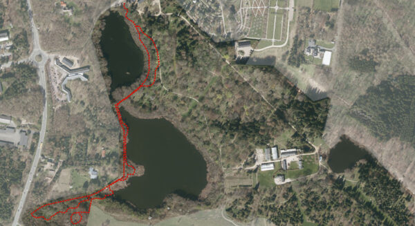 Luftfoto: Kort over ønskede stiforløb i Arboretet